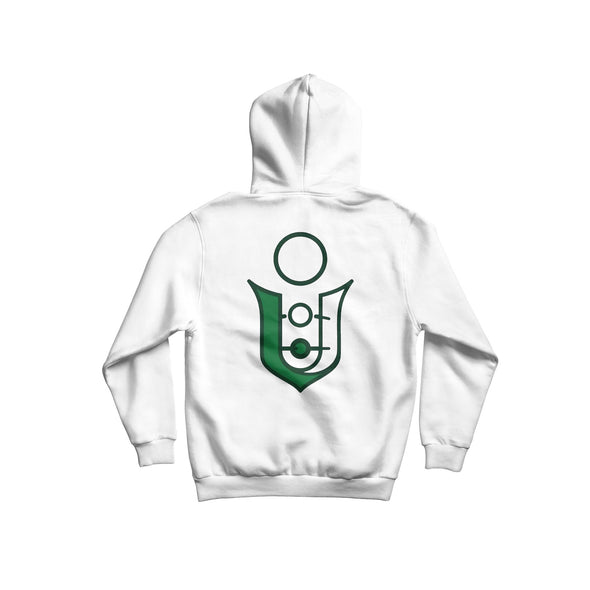 uhighted back logo  white hoodie